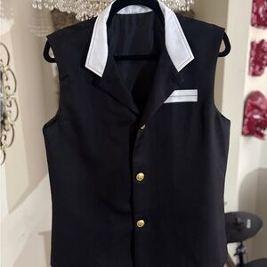 Black Vest with White Collar and Gold Buttons